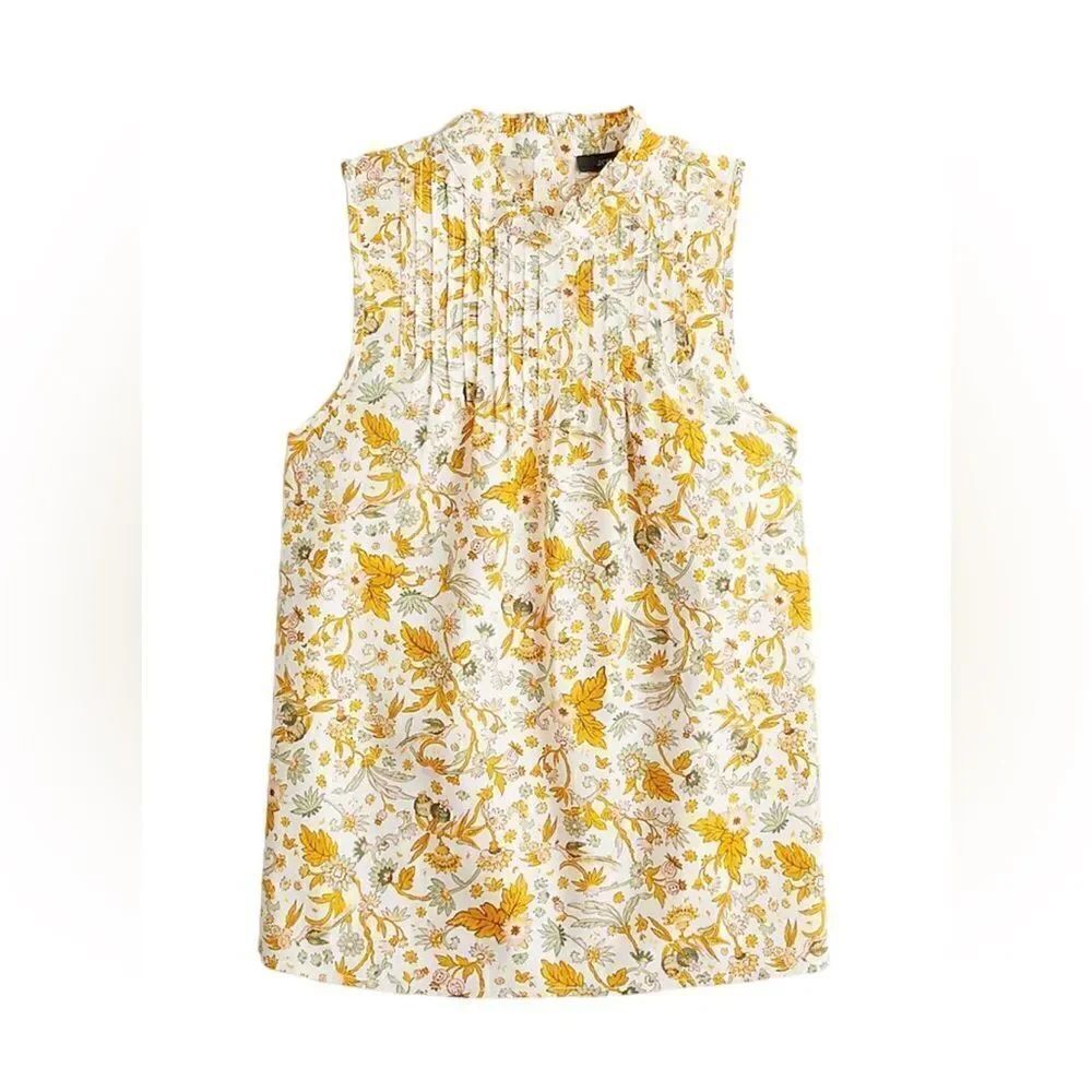 J.Crew Pintuck cotton poplin top in sunny blooms NWT XS